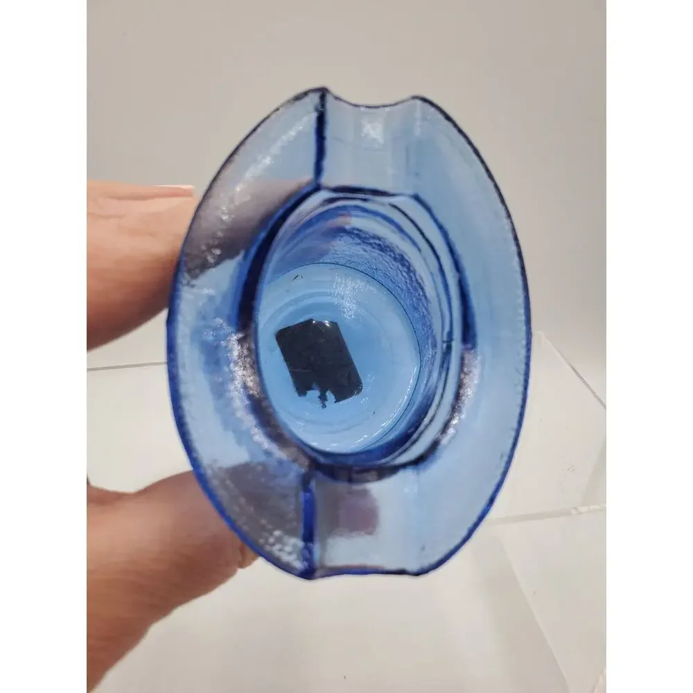 Vintage Cobalt Blue Glass Top Hat Ashtray Tobacco Toothpick 3